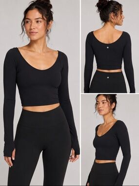 lululemon athletica Black Long-Sleeve Scoop-Neck Crop Top.